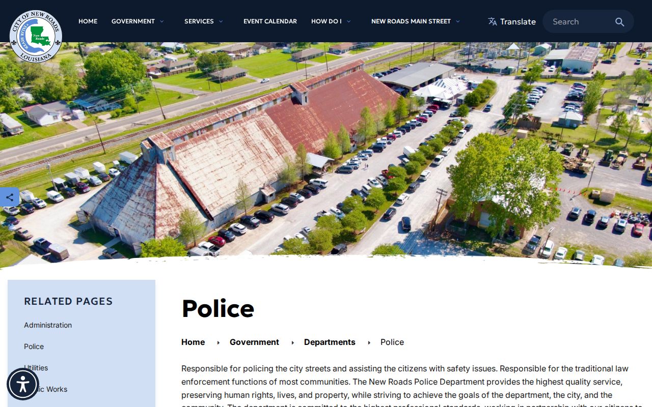 New Roads Police Department page for city arrest records