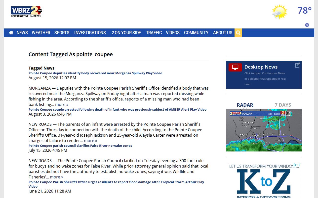 WBRZ Pointe Coupee Parish crime news section